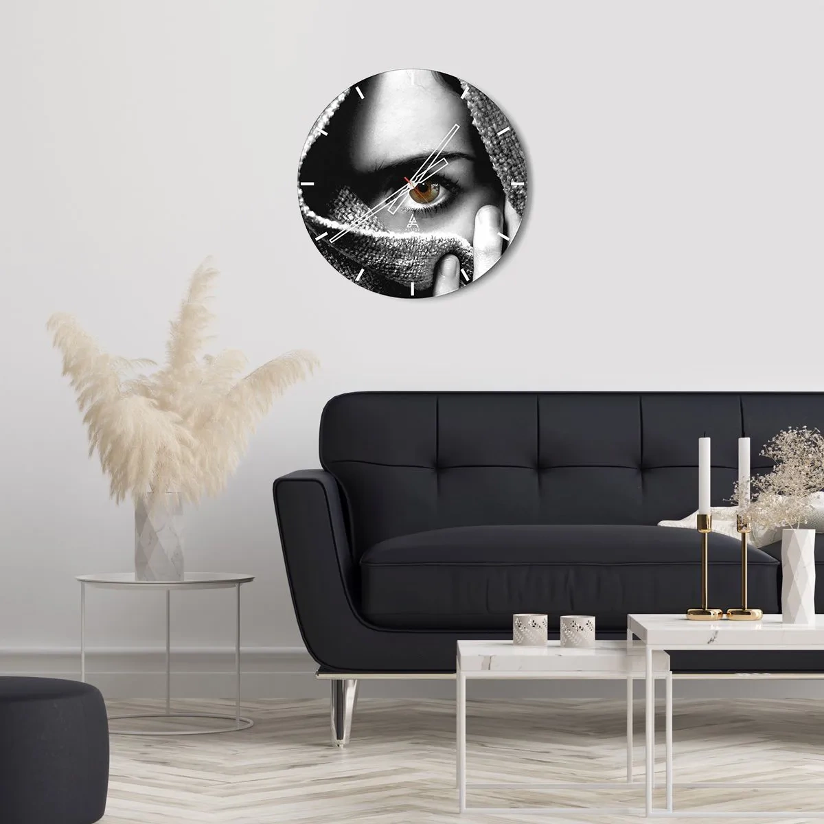 Horloge murale - Pendule murale - Look noir et blanc caché derrière le tissu - 30x30cm - Apprenez le secret - Décoration murale moderne pour le salon, la cuisine et la chambre ARTTOR