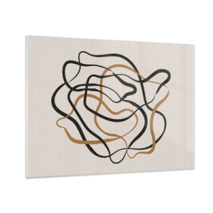 Impression sur verre - Image sur verre - Un enchevêtrement abstrait de lignes noires et brunes. - 70x50cm - Tout s'est mal déroulé - Décoration murale moderne pour le salon et la chambre ARTTOR