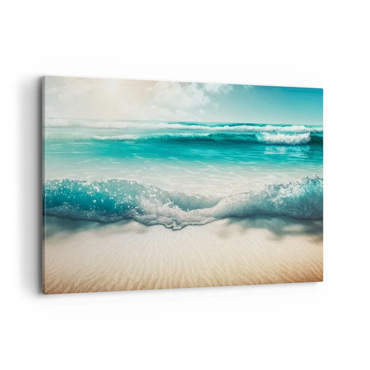 Impression sur toile - Image sur toile - Vagues de l'océan sur une plage de sable clair - 120x80cm - La paix de l'océan - Décoration murale moderne pour le salon et la chambre ARTTOR