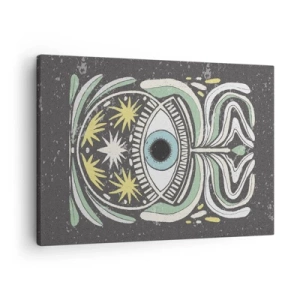 Impression sur toile - Image sur toile - Un œil symbolique entouré de motifs abstraits - 70x50cm - Rituels tribaux - Décoration murale moderne pour le salon et la chambre ARTTOR