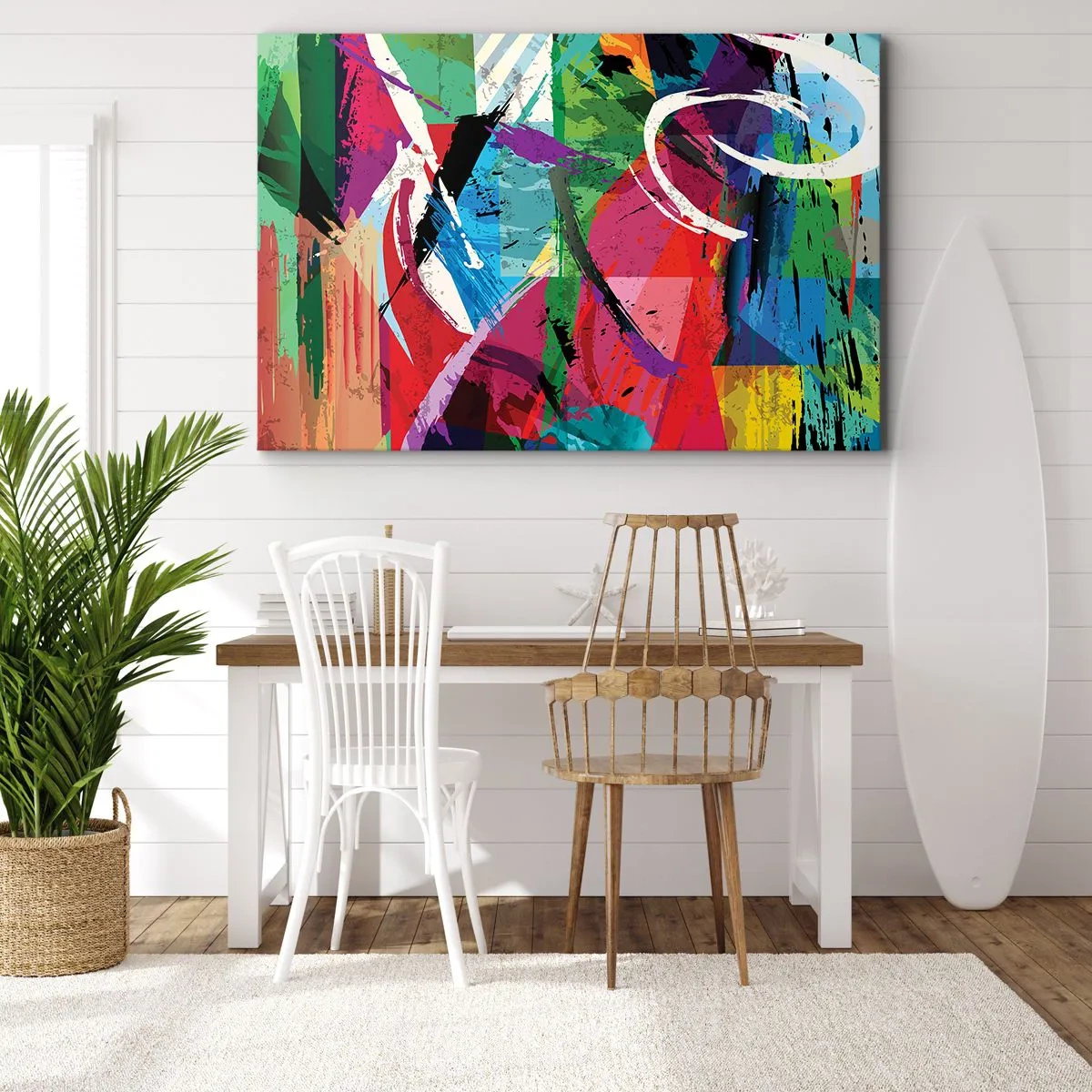 Impression sur toile - Image sur toile - Abstraction colorée avec des coups de pinceau dynamiques - 100x70cm - Rapide, vif et bondissant - Décoration murale moderne pour le salon et la chambre ARTTOR
