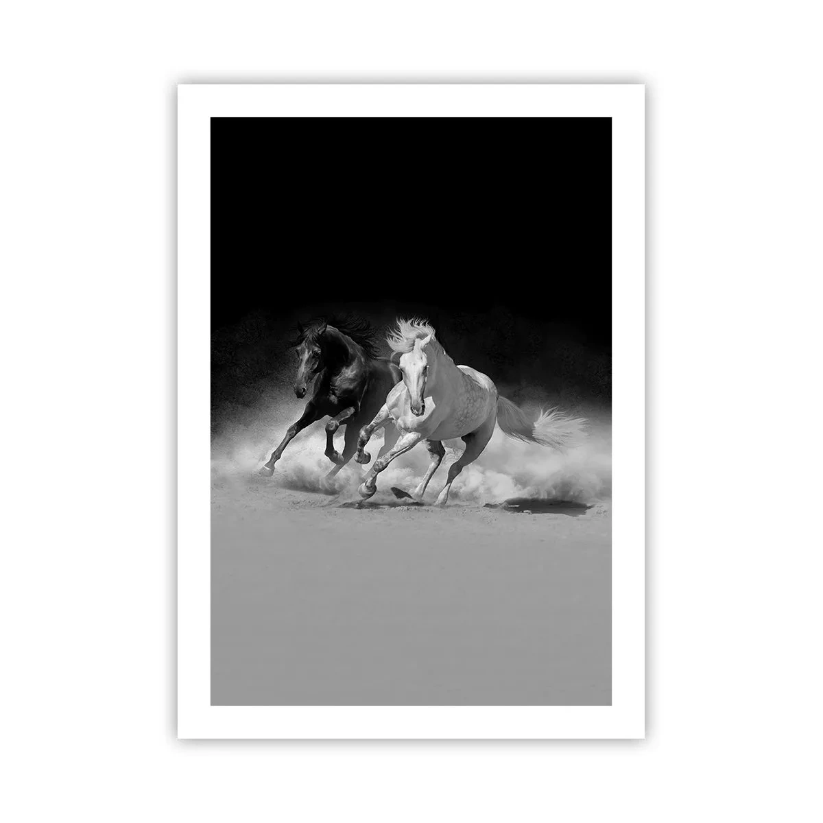 Affiche - Poster - Chevaux au galop sur un fond monochrome - 50x70cm - Galop de la liberté - Décoration murale moderne pour le salon et la chambre ARTTOR