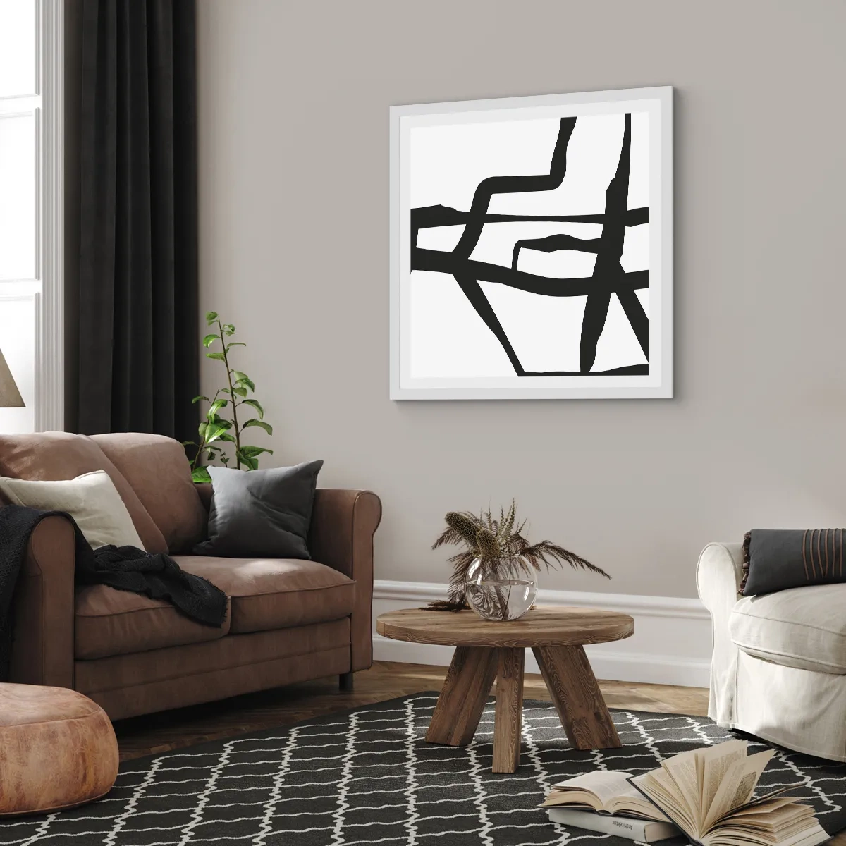 Affiche dans un cadre blanc - Poster - Conception noir et blanc - 60x60 cm