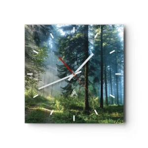 Horloge murale - Pendule murale - Un chemin forestier illuminé par les rayons du soleil du matin - 30x30cm - Rayonnant le matin - Décoration murale moderne pour le salon et la chambre ARTTOR