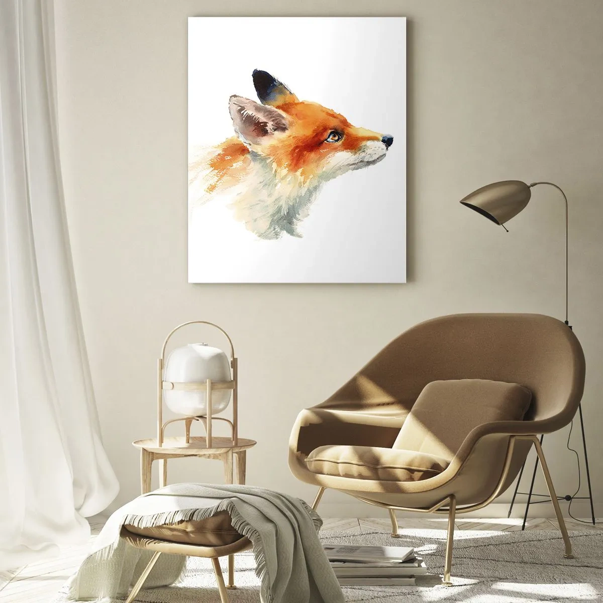 Impression sur verre - Image sur verre - Renard roux en style aquarelle sur fond blanc - 70x100cm - Vous ne pouvez jamais être trop prudent - Décoration murale moderne pour le salon et la chambre ARTTOR