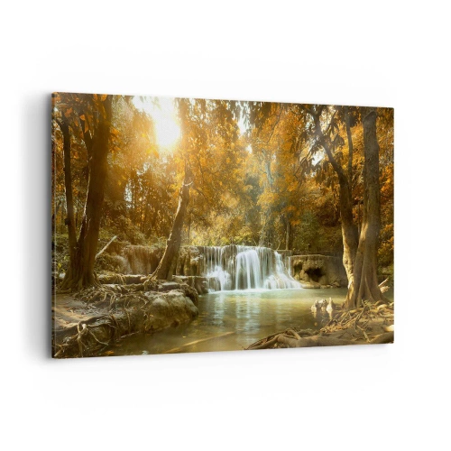 Impression sur toile - Image sur toile - Paysage d'automne avec une cascade - 120x80cm - Cascade du parc - Décoration murale moderne pour le salon et la chambre ARTTOR