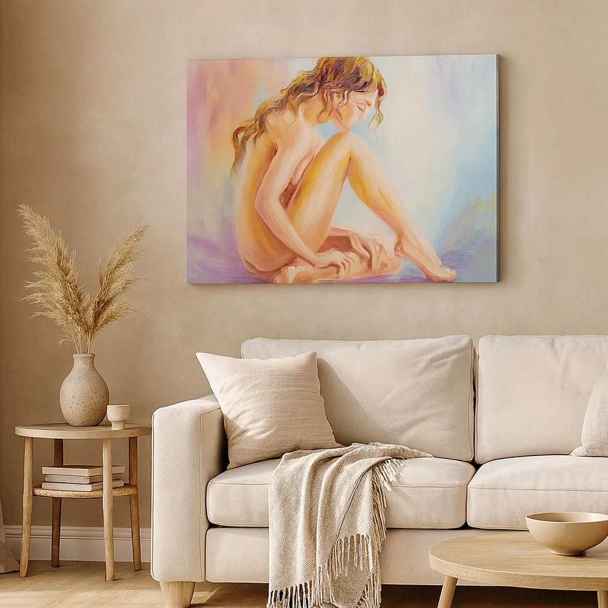 Impression sur toile - Image sur toile - Une délicate figure de femme sur un fond pastel - 70x50cm - Acte de jeunesse - Décoration murale moderne pour le salon et la chambre ARTTOR