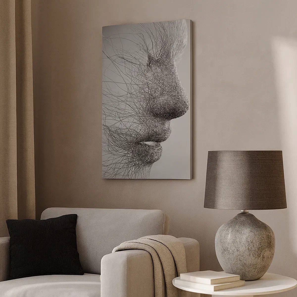 Impression sur toile - Image sur toile - Profil facial artistique créé avec des lignes délicates - 50x70cm - L'esprit du vent - Décoration murale moderne pour le salon et la chambre ARTTOR