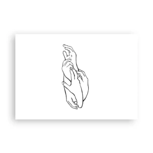 Affiche - Poster - Un croquis minimaliste de mains jointes dans un geste de délicatesse. - 100x70cm - Bon contact - Décoration murale moderne pour le salon et la chambre ARTTOR