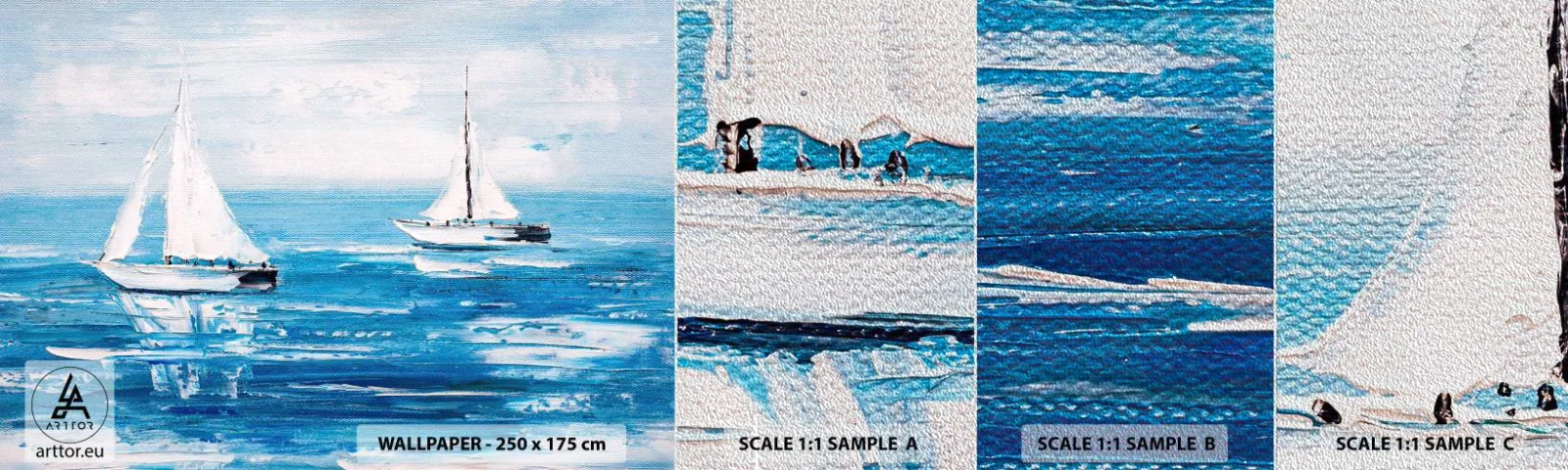 Échantillon de Papier Peint Premium Sand - Avec un ami à mes côtés - Paysage, Voiliers, Nautique - 100x30 cm