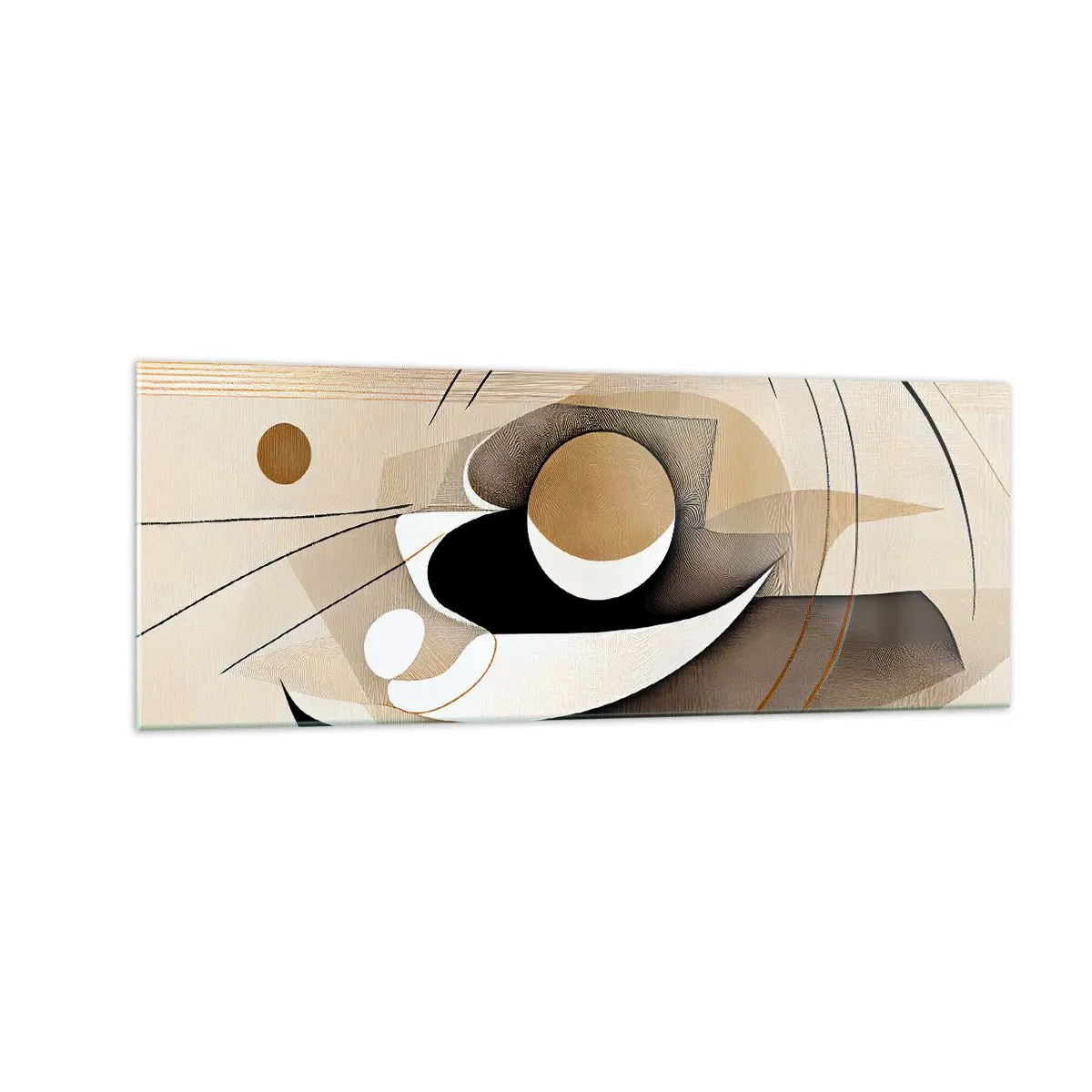 Impression sur verre - Image sur verre - Composition abstraite dans les tons beige et noir - 140x50cm - Composition : l'essence des choses - Décoration murale moderne pour le salon et la chambre ARTTOR