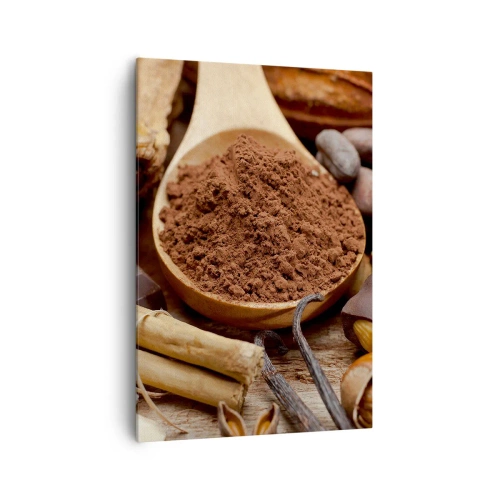 Impression sur toile - Image sur toile - Une cuillerée d'ingrédients à base de cacao et de chocolat dans un arrangement rustique - 70x100cm - La meilleure pour les chagrins - Décoration murale moderne pour le salon et la chambre ARTTOR
