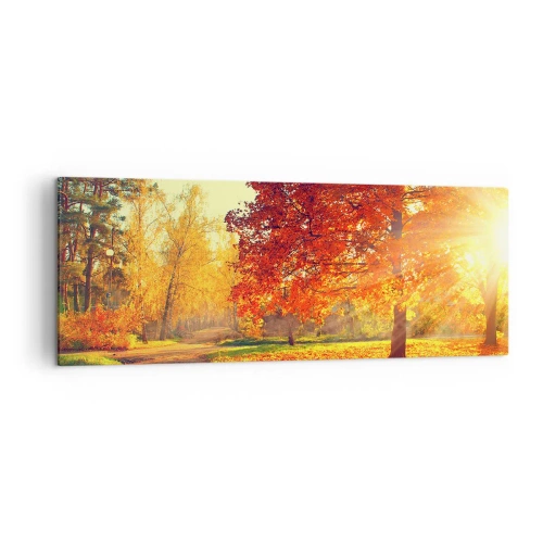 Impression sur toile - Image sur toile - Parc d'automne illuminé par la lumière du soleil - 140x50cm - Le roux est beau - Décoration murale moderne pour le salon et la chambre ARTTOR