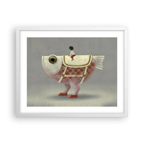 Affiche dans un cadre blanc - Poster - Le cavalier poisson - 50x40 cm