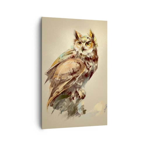 Impression sur toile - Image sur toile - Portrait artistique d'un hibou sur un fond clair dans des tons chauds. - 80x120cm - Le hibou le plus intelligent - confirmera la forêt de chênes - Décoration murale moderne pour le salon et la chambre ARTTOR