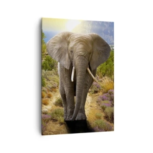 Impression sur toile - Image sur toile - Un éléphant d'Afrique dans un paysage de savane et de montagne - 70x100cm - Voilà à quoi ressemblait l'Eden - Décoration murale moderne pour le salon et la chambre ARTTOR