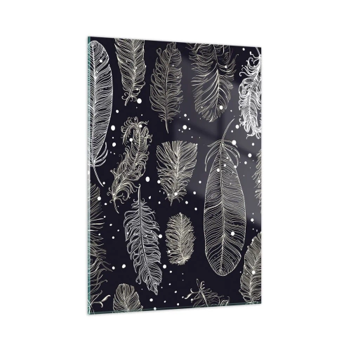Impression sur verre - Image sur verre - Plumes blanches sur fond noir avec des détails subtils - 50x70cm - Toile de plumes - Décoration murale moderne pour le salon et la chambre ARTTOR
