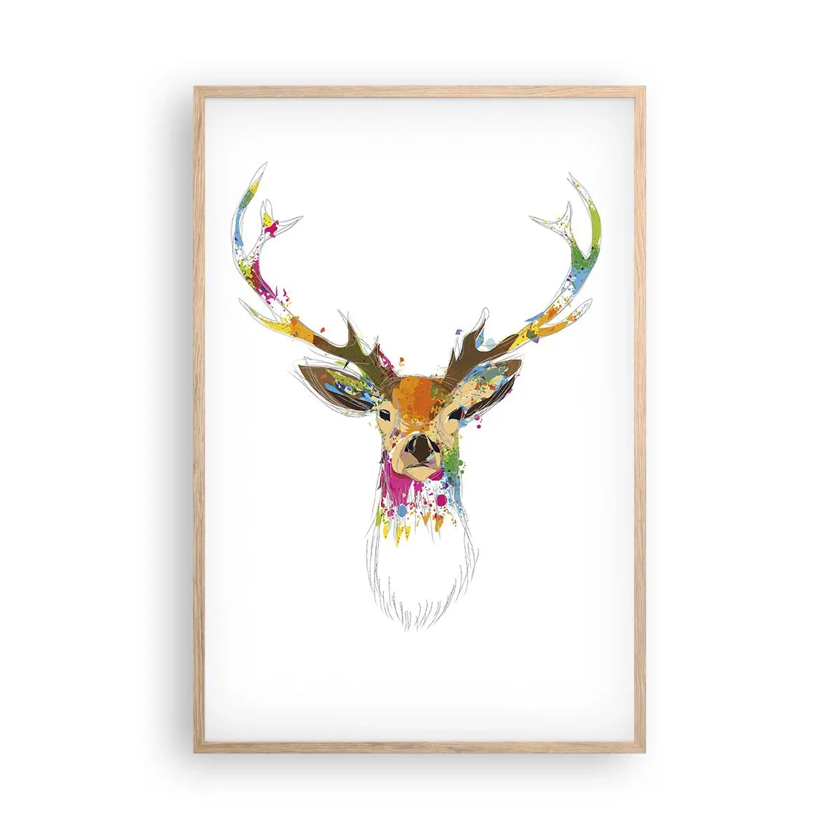 Affiche dans un chêne clair - Poster - Un cerf doux baigné de couleur - 61x91 cm