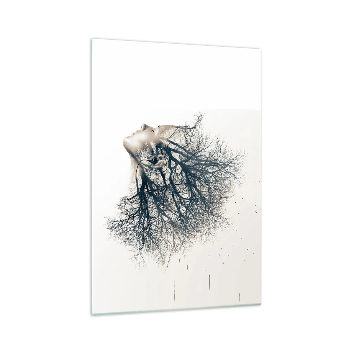 Impression sur verre - Image sur verre - Silhouette créative d'une femme et d'arbres - 70x100cm - Écouter le murmure des arbres - Décoration murale moderne pour le salon et la chambre ARTTOR
