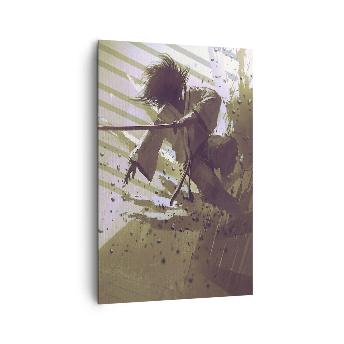 Impression sur toile - Image sur toile - Combat dynamique entre deux personnages dans un style futuriste - 80x120cm - Et tu peux être un samouraï - Décoration murale moderne pour le salon et la chambre ARTTOR