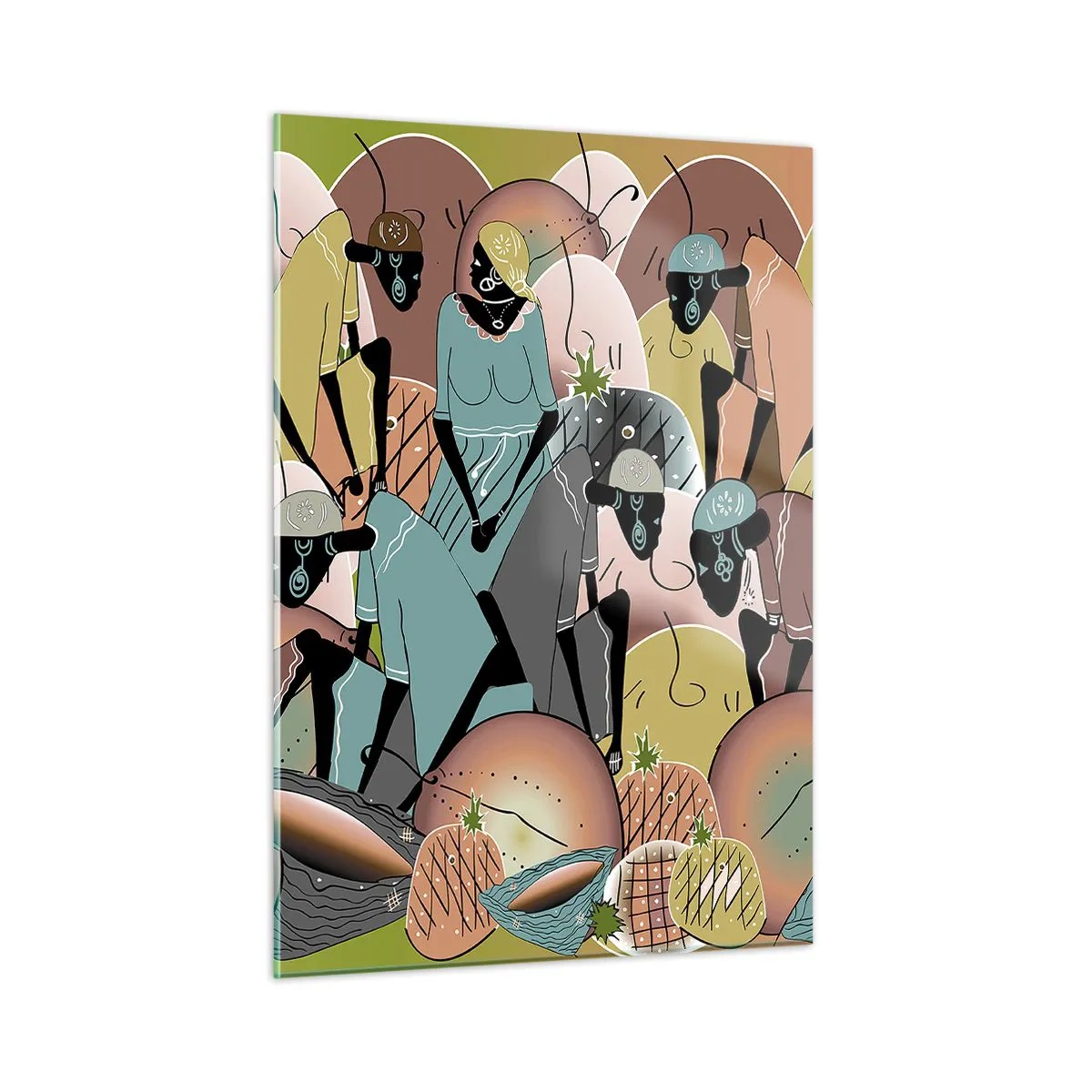 Impression sur verre - Image sur verre - Une illustration abstraite de figures dans des tons de beige, vert et rose. - 50x70cm - De grandes fêtes arrivent - Décoration murale moderne pour le salon et la chambre ARTTOR