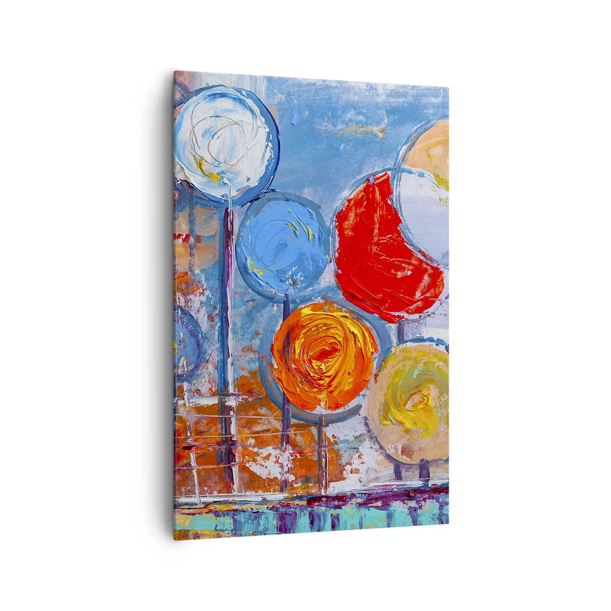 Impression sur toile - Image sur toile - Arbres abstraits colorés sur fond bleu - 80x120cm - Miracles sur le bâton - Décoration murale moderne pour le salon et la chambre ARTTOR