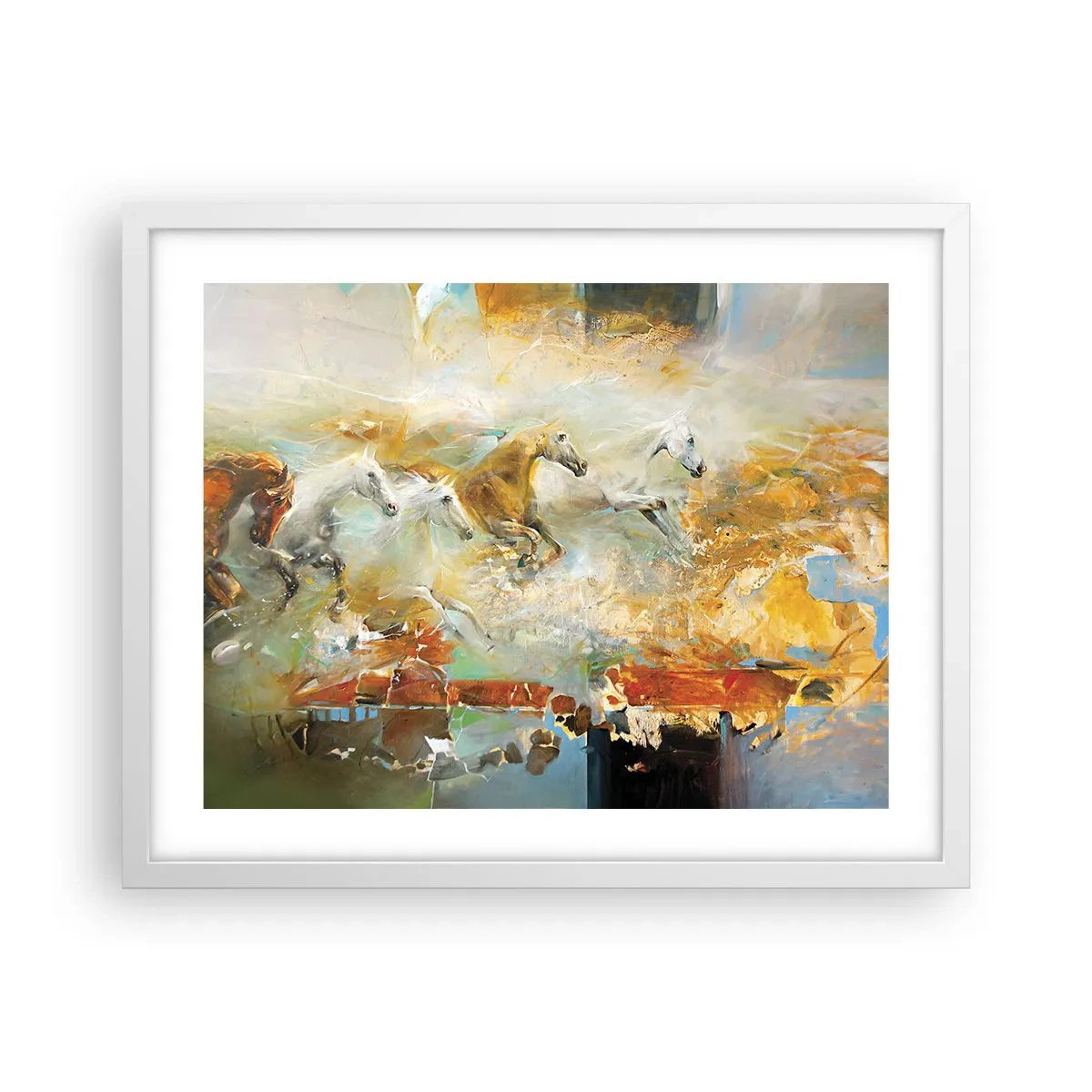 Affiche dans un cadre blanc - Poster - Au galop vers la lumière - 50x40 cm