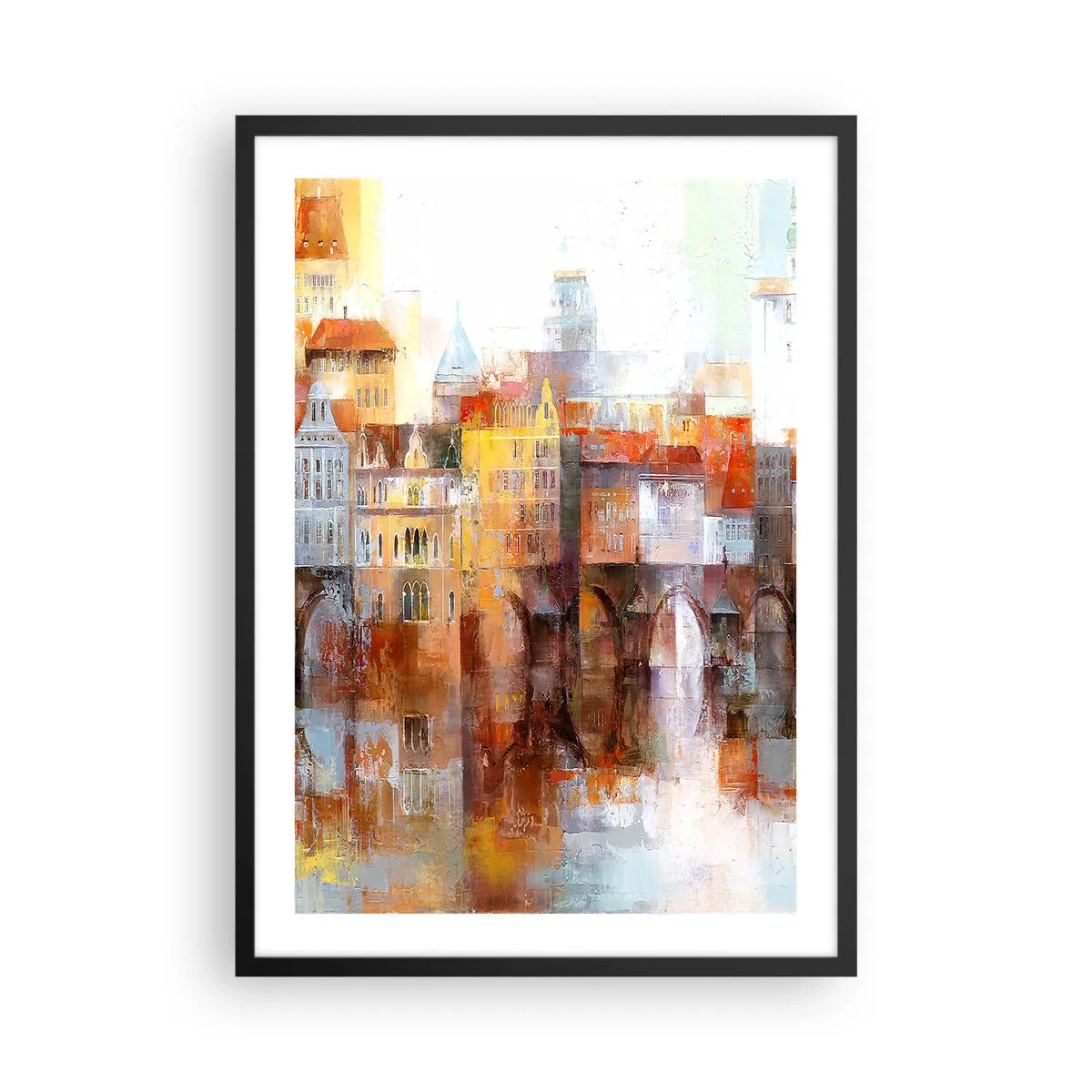 Affiche dans un cadre noir - Poster - Une ville pittoresque avec un pont au style artistique - 50x70cm - C'est aussi beau sous le pont - Décoration murale moderne pour le salon et la chambre ARTTOR