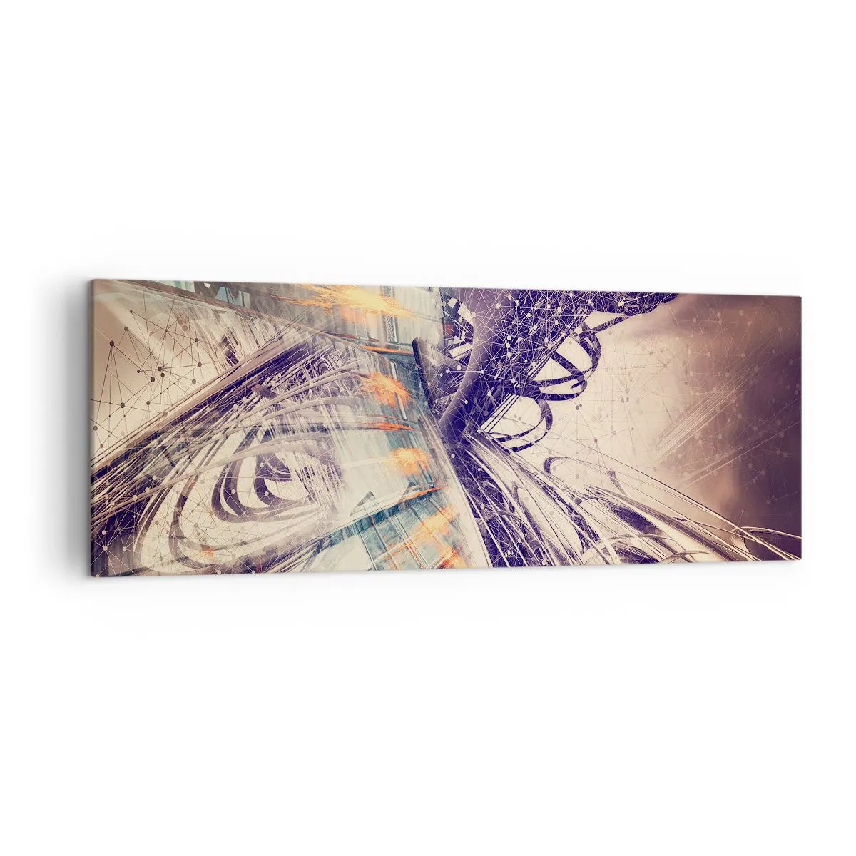 Impression sur toile - Image sur toile - Abstraction dynamique dans les tons beige et violet - 140x50cm - En grande hâte - Décoration murale moderne pour le salon et la chambre ARTTOR