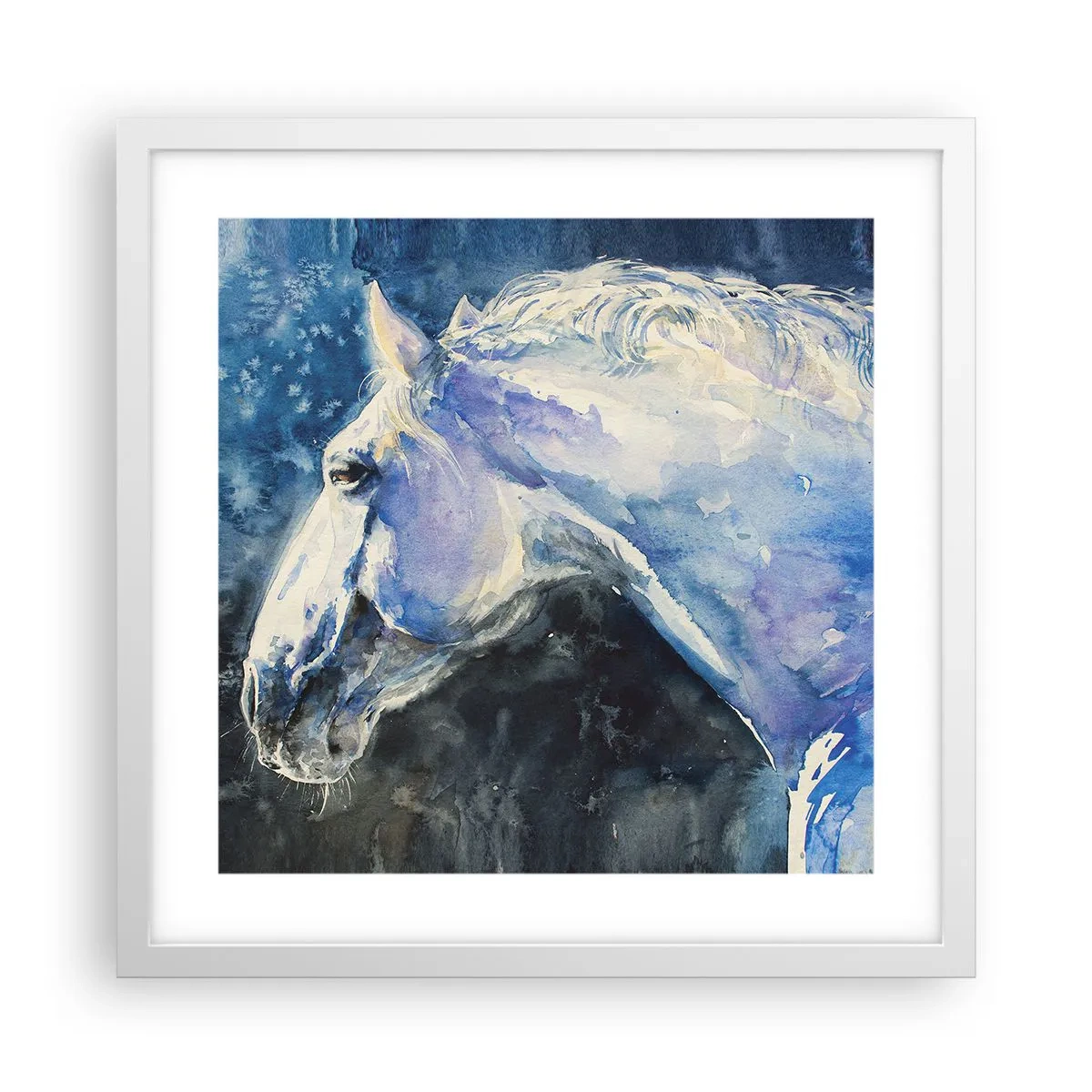 Affiche dans un cadre blanc - Poster - Portrait dans une lueur azur - 40x40 cm