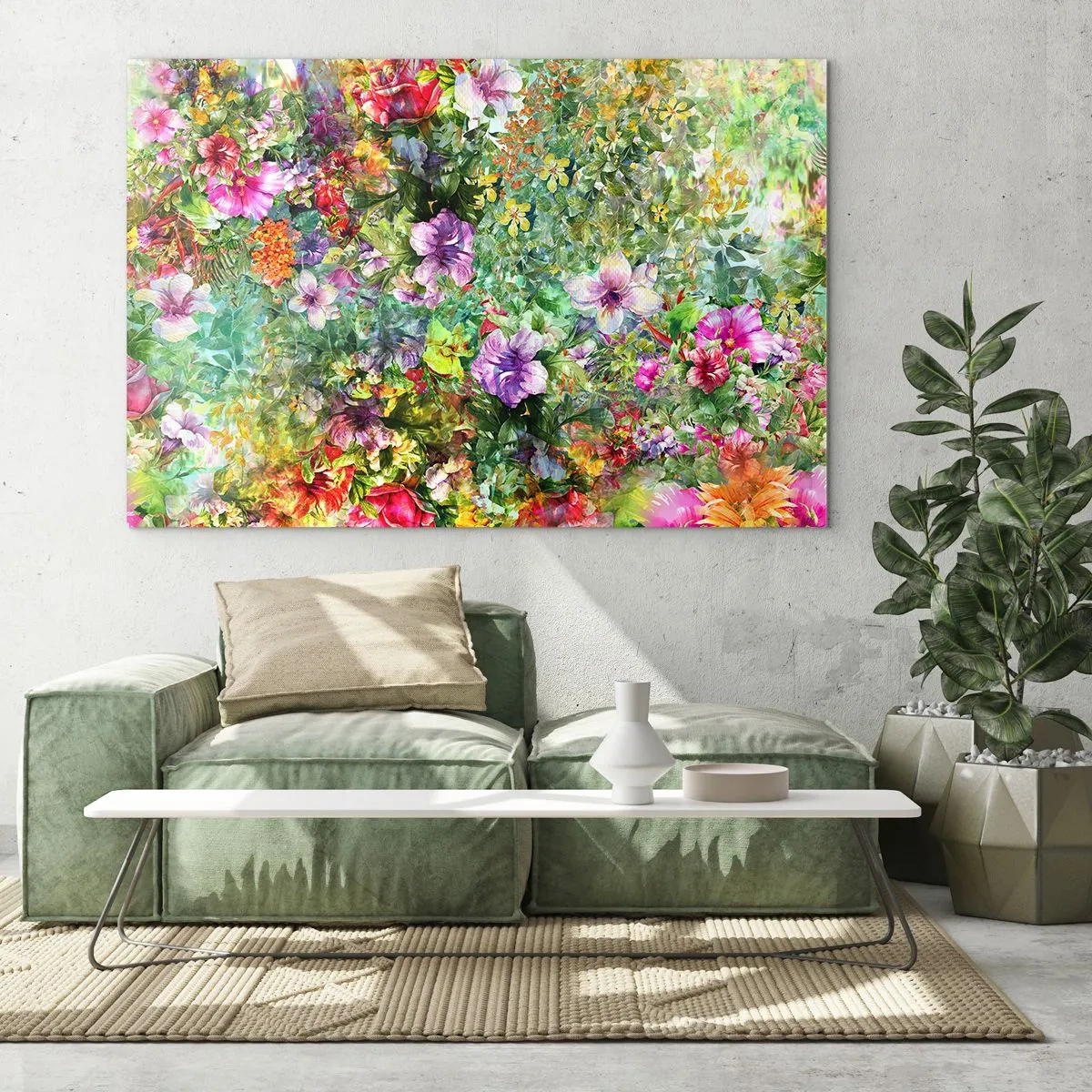 Impression sur verre - Image sur verre - Fleurs colorées dans une composition artistique - 120x80cm - En fleurs pour la perdition - Décoration murale moderne pour le salon et la chambre ARTTOR