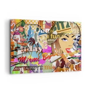 Impression sur toile - Image sur toile - Un collage coloré avec des éléments rétro et pop art. - 100x70cm - Souvenirs de vacances - Décoration murale moderne pour le salon et la chambre ARTTOR