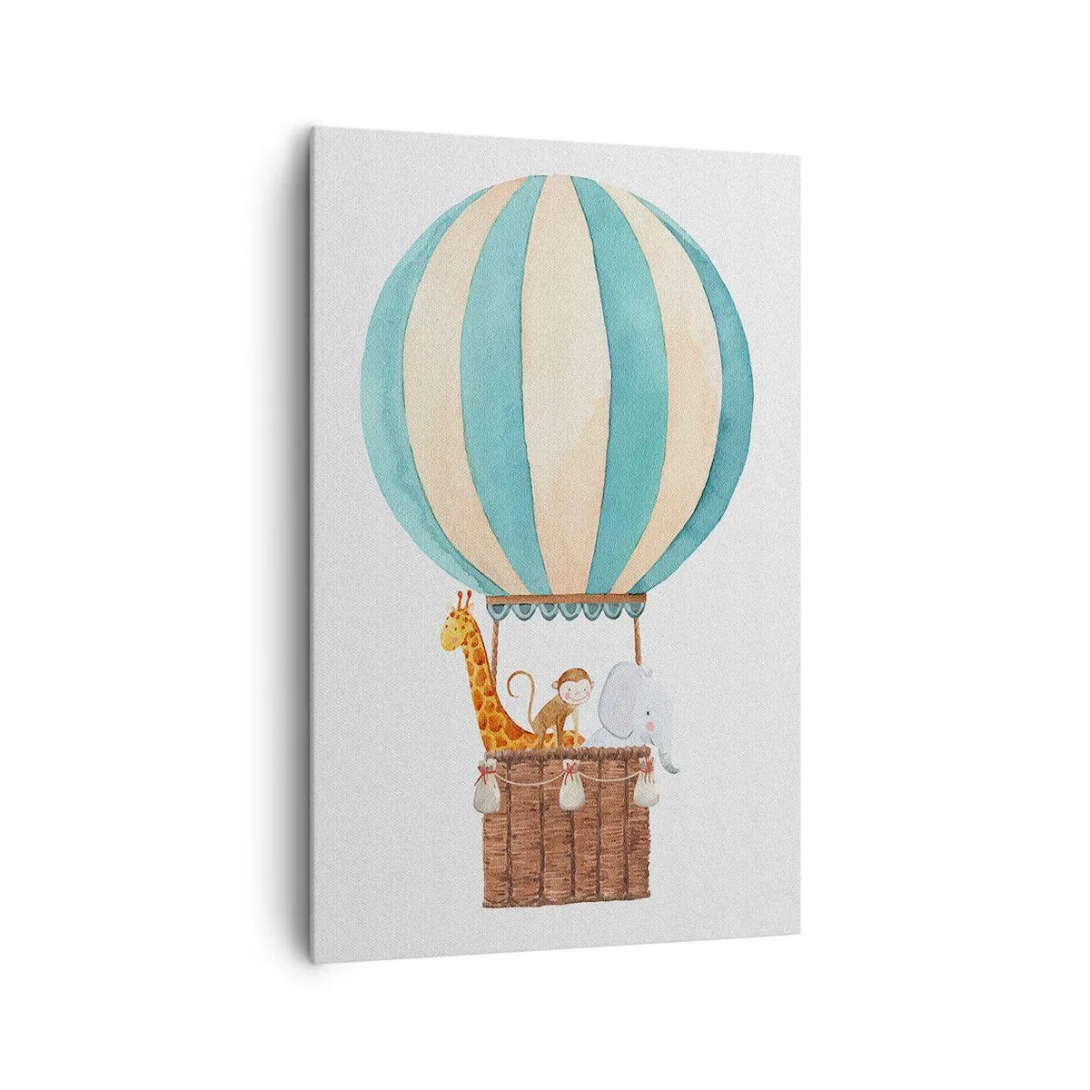 Impression sur toile - Image sur toile - Un ballon avec des animaux mignons aux couleurs pastel - 80x120cm - Voyage fantastique - Décoration murale moderne pour le salon et la chambre ARTTOR