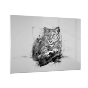 Impression sur verre - Image sur verre - Un dessin d'un tigre dans un style monochrome sur un fond clair - 100x70cm - Oui, j'écoute attentivement - Décoration murale moderne pour le salon et la chambre ARTTOR