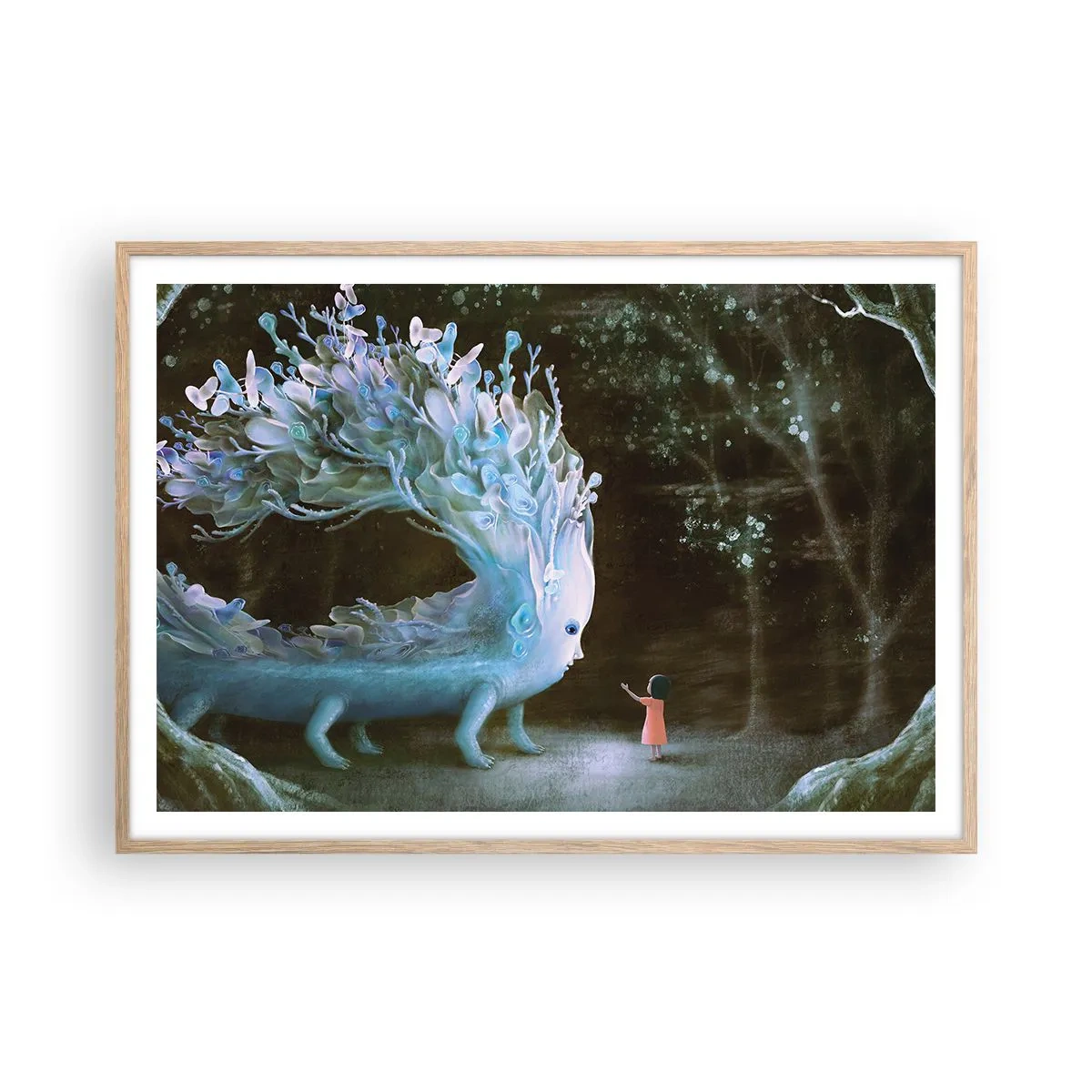 Affiche dans un chêne clair - Poster - Une rencontre fantastique - 100x70 cm