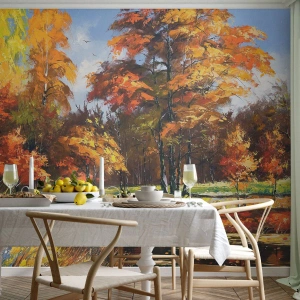 Papier Peint Photo Standard Eco - Paysage d'automne avec des arbres colorés au bord de la rivière - 100x70cm - Paysage en or et bronze - Décoration murale moderne pour le salon et la chambre ARTTOR