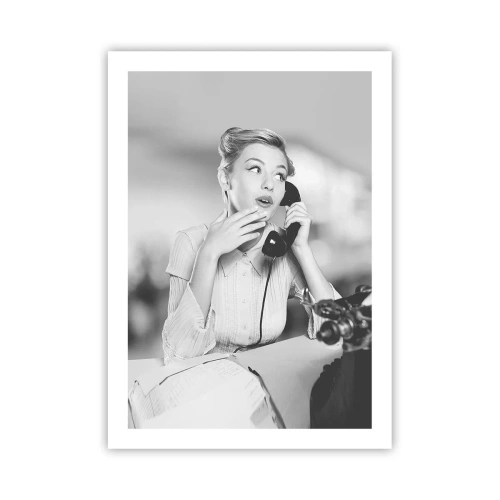 Affiche - Poster - Femme des années 1950 parlant au téléphone dans un bureau - 50x70cm - Hello! Ici les années 50 - Décoration murale moderne pour le salon et la chambre ARTTOR