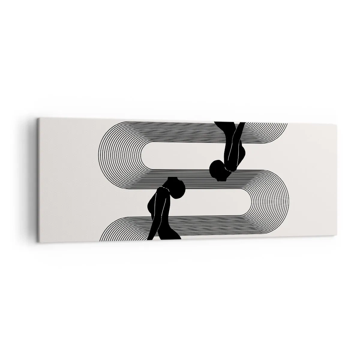 Impression sur toile - Image sur toile - Silhouettes noires avec des lignes géométriques sur fond clair - 140x50cm - Symétrie sensuelle - Décoration murale moderne pour le salon et la chambre ARTTOR