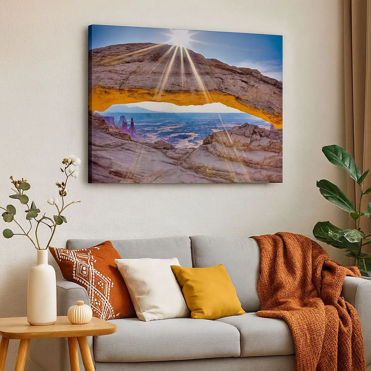 Impression sur toile - Image sur toile - Arche rocheuse surplombant le canyon au lever du soleil - 70x50cm - Par la porte rocheuse - Décoration murale moderne pour le salon et la chambre ARTTOR