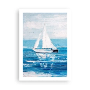 Affiche - Poster - Un yacht sur la mer dans des tons de bleu - 50x70cm - Avec un ami à mes côtés - Décoration murale moderne pour le salon et la chambre ARTTOR