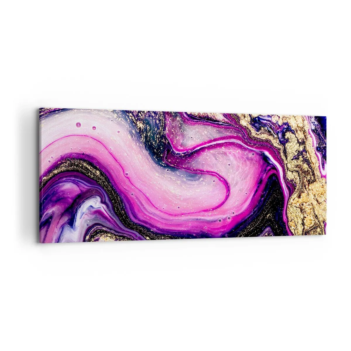 Impression sur toile - Image sur toile - Vagues abstraites dans des tons violets et dorés - 120x50cm - Un instant dans les coulisses - Décoration murale moderne pour le salon et la chambre ARTTOR