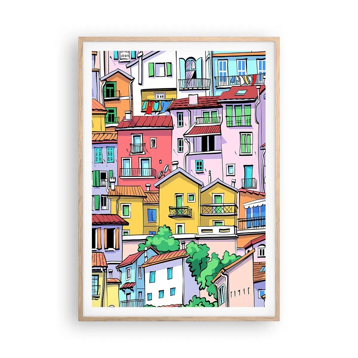 Affiche dans un chêne clair - Poster - Ville joyeuse - 70x100 cm
