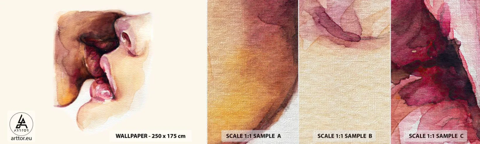 Échantillon de Papier Peint Premium Canvas - Comme le jour et la nuit, la terre et le ciel - Abstraction, Baiser, Couple amoureux - 100x30 cm