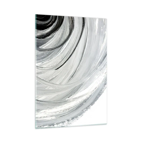 Impression sur verre - Image sur verre - Une spirale noire et blanche avec des coups de pinceau dynamiques. - 50x70cm - Composition orbitale - Décoration murale moderne pour le salon et la chambre ARTTOR