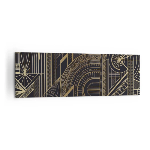 Impression sur toile - Image sur toile - Motifs géométriques dorés sur fond noir dans le style Art Déco - 160x50cm - Concept, idée, plan - Décoration murale moderne pour le salon et la chambre ARTTOR