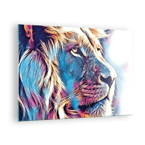 Impression sur verre - Image sur verre - Graphiques de lion colorés dans un style moderne et artistique - 70x50cm - L'intelligence de la nature - Décoration murale moderne pour le salon et la chambre ARTTOR