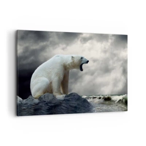 Impression sur toile - Image sur toile - Un ours polaire sur les rochers au-dessus d'une mer agitée - 120x80cm - Roi solitaire de l'Arctique - Décoration murale moderne pour le salon et la chambre ARTTOR