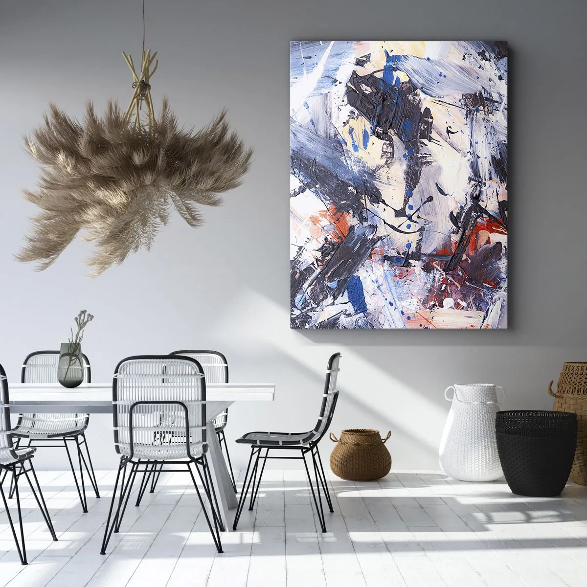 Impression sur toile - Image sur toile - Abstraction avec des coups de pinceau dynamiques en bleu et rouge. - 50x70cm - La danse folle de l'abstrait - Décoration murale moderne pour le salon et la chambre ARTTOR