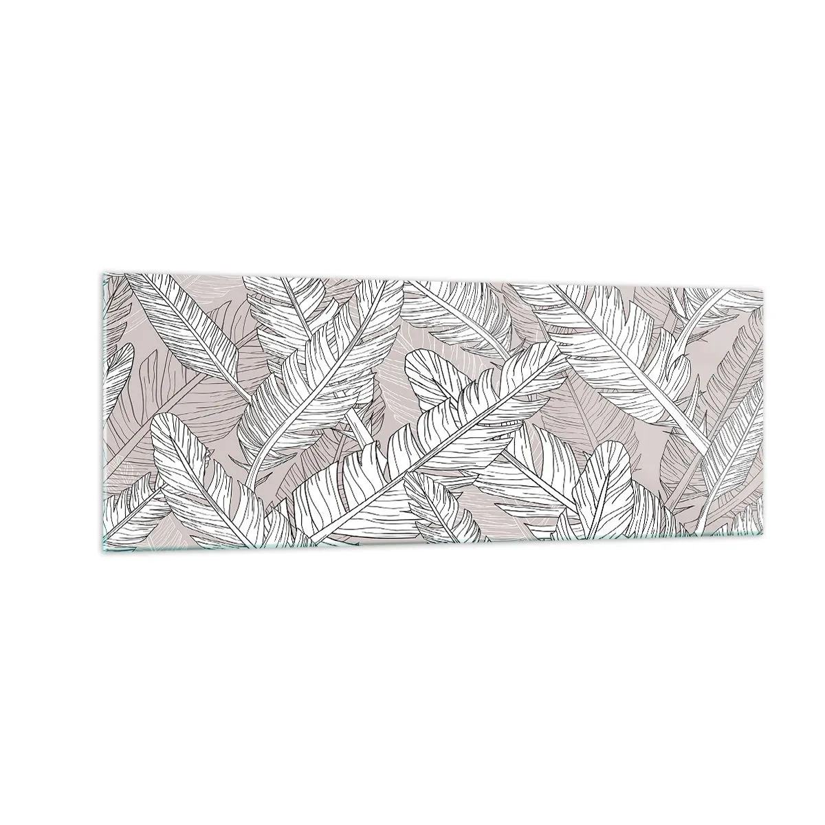 Impression sur verre - Image sur verre - Motif noir et blanc avec des feuilles de bananier sur un fond clair - 140x50cm - Un tourbillon de plumes - Décoration murale moderne pour le salon et la chambre ARTTOR