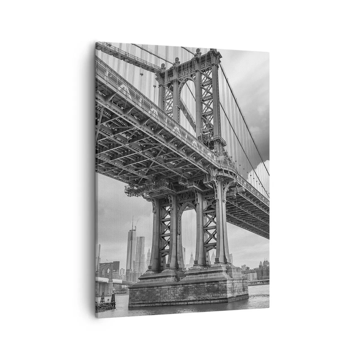 Impression sur toile - Image sur toile - Un pont en noir et blanc avec vue sur la ville - 50x70cm - Au coeur de la ville - Décoration murale moderne pour le salon et la chambre ARTTOR